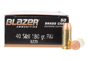 CCI Blazer Brass 40 S&W ammunition features a 180gr fmj bullet